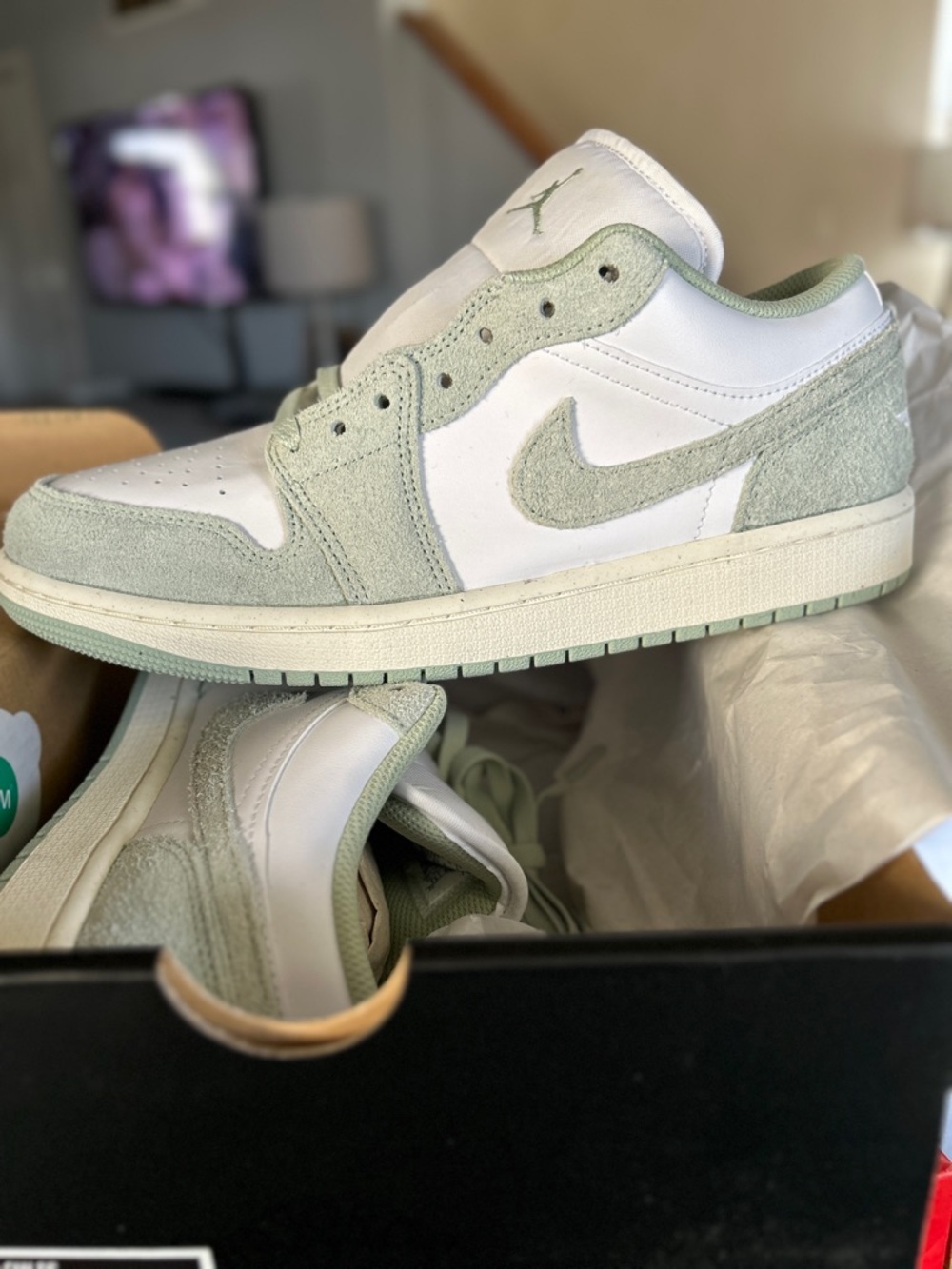 Jordan Low-Top Sneaker in White and Seafoam
